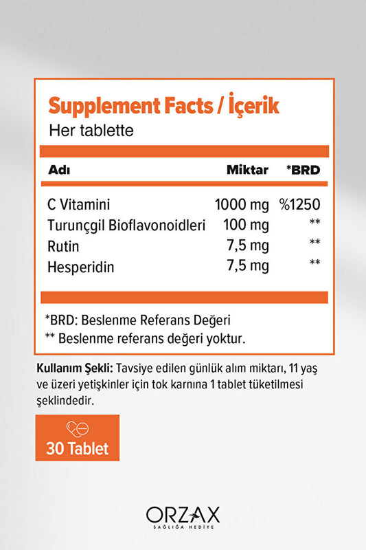 Orzax Vitamin C 1000 mg 30 Tablet