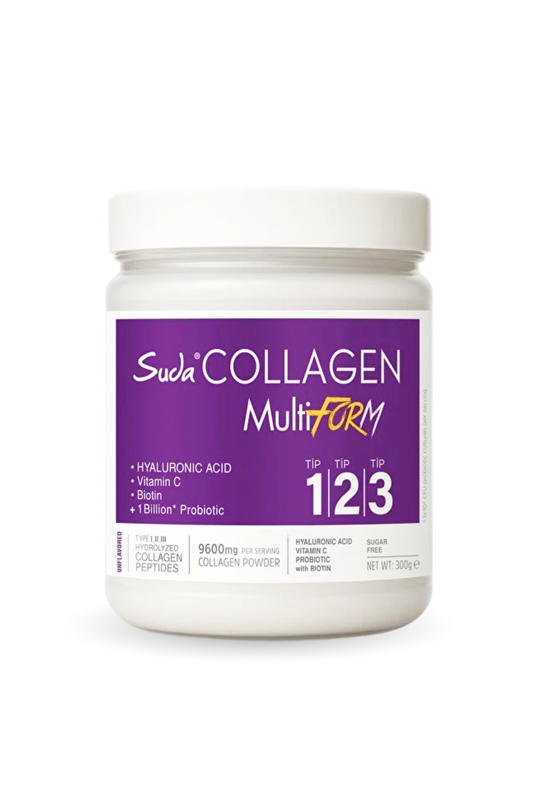 Multiform Toz Aromasız Kolajen - Tip I-II-III, C Vitamini, Biotin, Hyaluronik Asit, Probiyotik | 300g