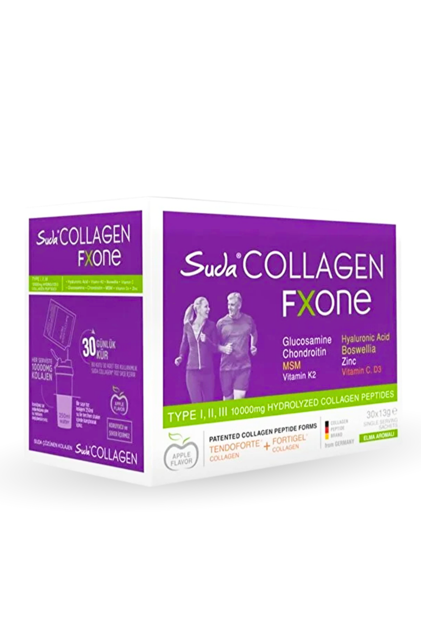 FXONE Toz Saşe Elmalı - Tip I-II-III Kolajen + C,Zn,K2,D3,Hyaluronik | Eklem Sağlığı | 13gx30