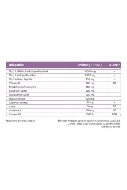 FXONE Toz Saşe Elmalı - Tip I-II-III Kolajen + C,Zn,K2,D3,Hyaluronik | Eklem Sağlığı | 13gx30