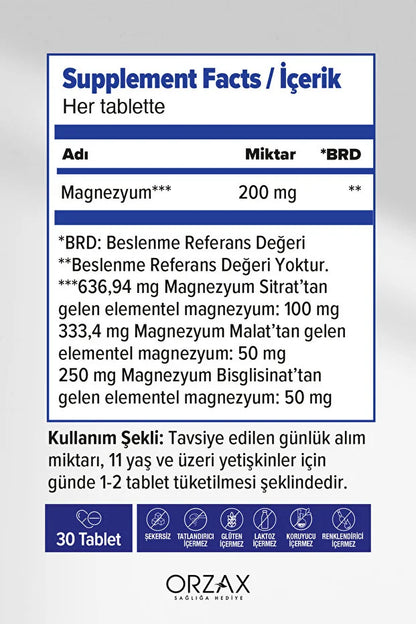 ExtraMag Üçlü Kombinasyon Magnezyum 200 mg - 30 Tablet