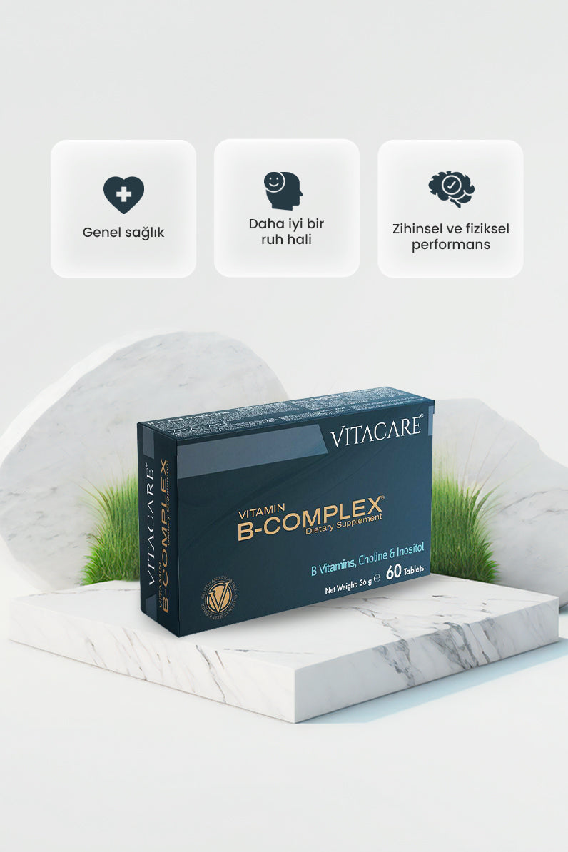 B-COMPLEX Vitamin 60 Tablet - B1, B2, B3, B5, B6, B12, Folik Asit, Biotin, Kolin, İnositol