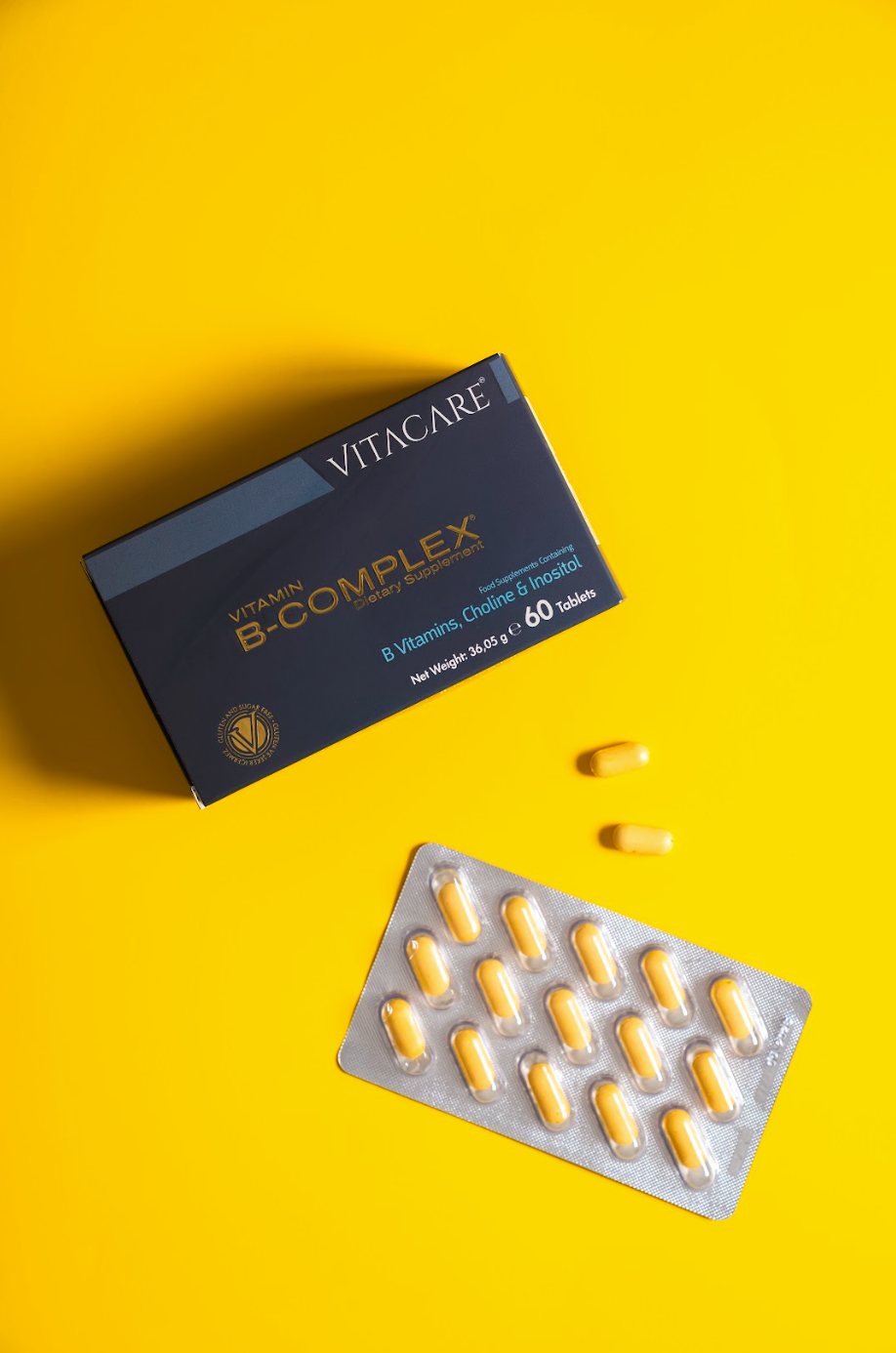 B-COMPLEX Vitamin 60 Tablet - B1, B2, B3, B5, B6, B12, Folik Asit, Biotin, Kolin, İnositol