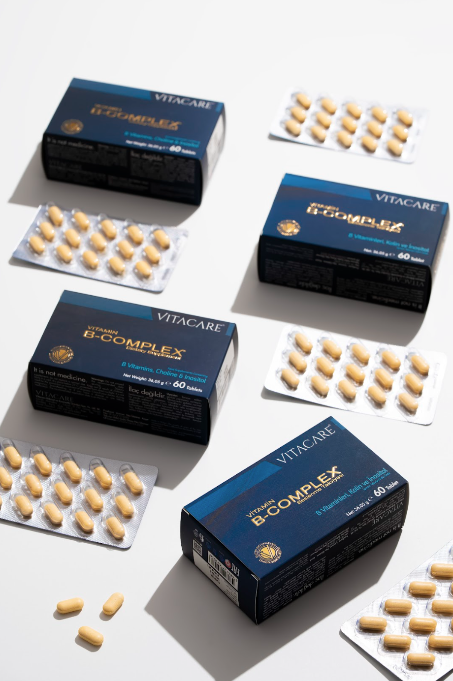 B-COMPLEX Vitamin 60 Tablet - B1, B2, B3, B5, B6, B12, Folik Asit, Biotin, Kolin, İnositol