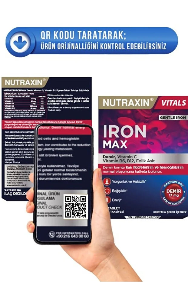 Iron Max 17 Mg 30 Tablet - Gentle Iron, Vitamin C, B12, B6, Folik Asit