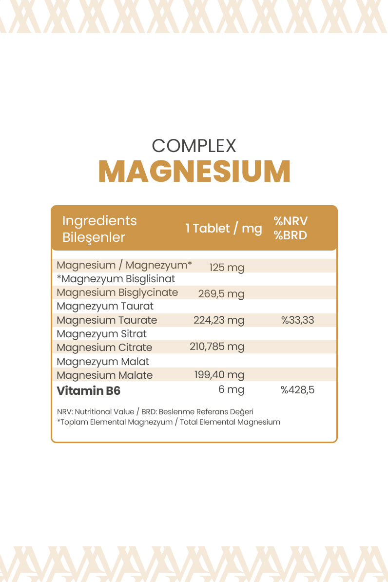 Magnezyum Complex Vitamin B6 60 TABLET | Beslenme Takviyesi