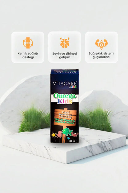Omega Kids – 150 ml | Çocuklar için Balık Yağı, Vitamin A, D & E Takviye Edici Gıda