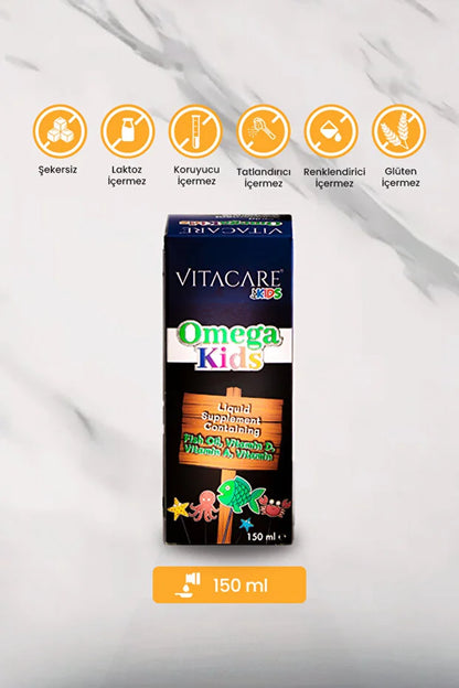 Omega Kids – 150 ml | Çocuklar için Balık Yağı, Vitamin A, D & E Takviye Edici Gıda