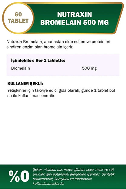 Bromelain 500 Mg Takviye Edici Gıda 60 Tablet
