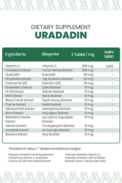 URADADIN 60 TABLET | Çörekotu, Turna Yemişi, Q10 ve C Vitamin içeren Takviye Edici Gıda
